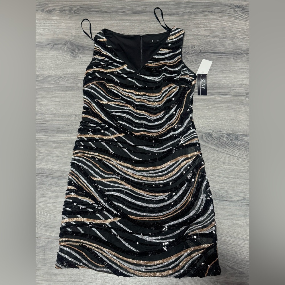 SLNY Black and Silver Sequin Mini Dress